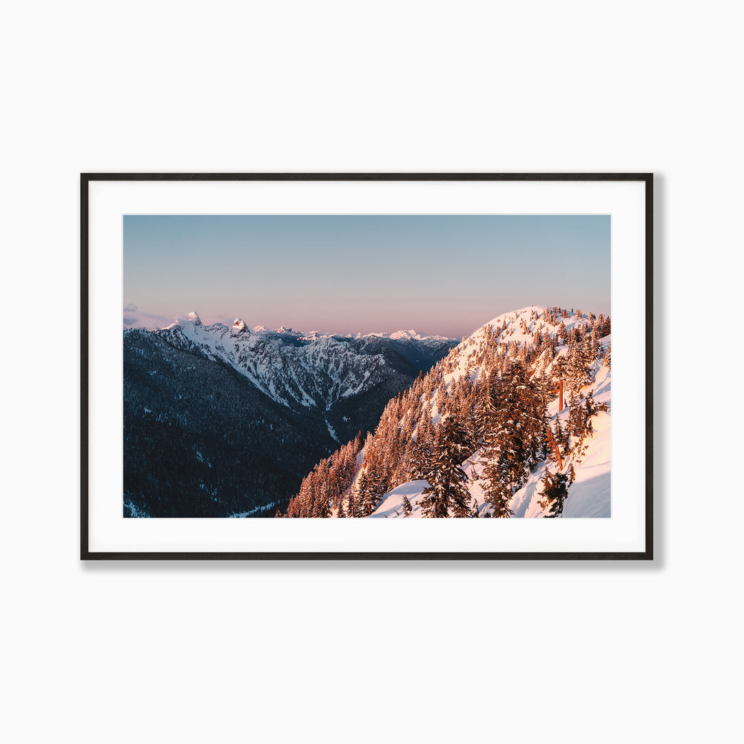 Apres Ski by Richard Lam Studio | Framed Giclee Print of a Snowy Mountain Sunset in Vancouver, British Columbia