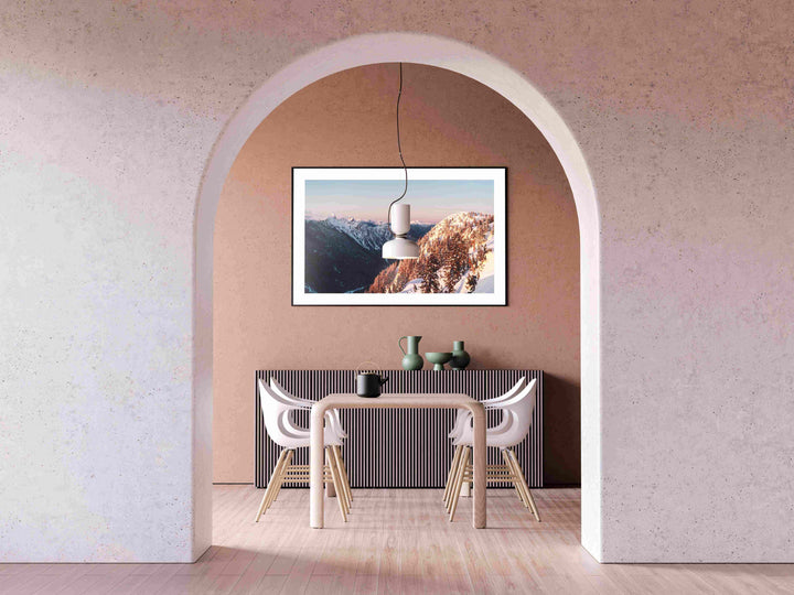 Framed Giclee Print | Apres Ski by Richard Lam Studio - Black Frame with Mat in Scandinavian Kitchen