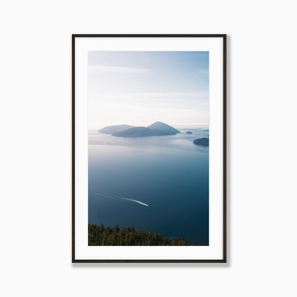 Blues Cruise by Richard Lam Studio | Framed Giclee Print of a Boat Crossing in Howe Sound, British Columbia