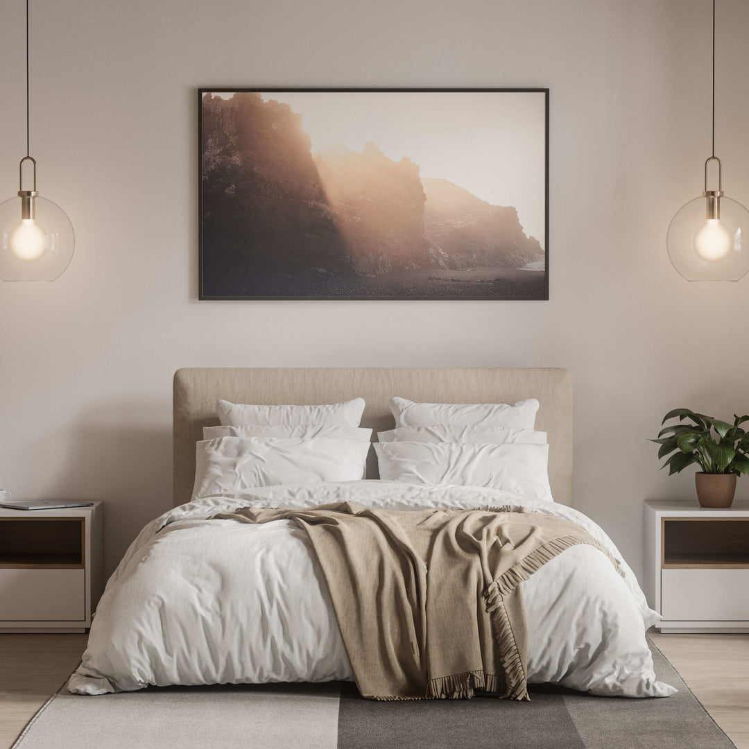 Framed Giclee Print | Daybreak by Richard Lam Studio - Black Frame in Modern Bedroom