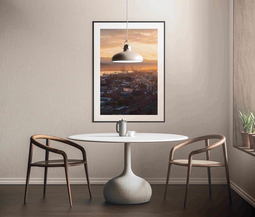 Framed Giclee Print | Early Riser by Richard Lam Studio - Black Frame with Mat in Scandinavian Kitchen