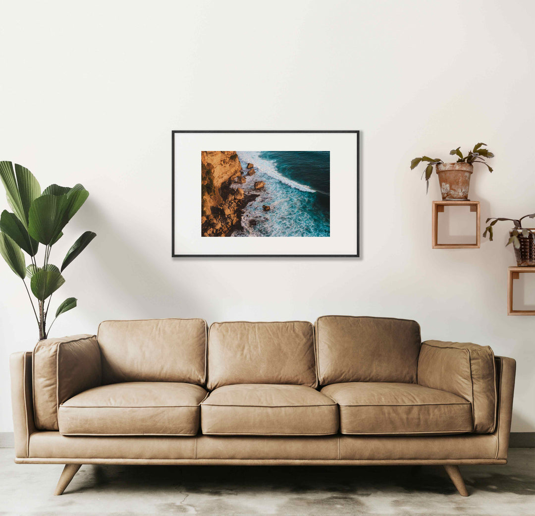 Framed Giclee Print | Elemental by Richard Lam Studio - Black Frame with Wide Mat in White Living Room