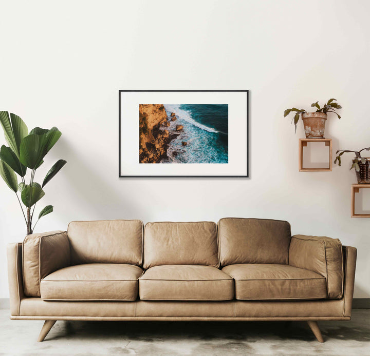 Framed Giclee Print | Elemental by Richard Lam Studio - Black Frame with Wide Mat in White Living Room