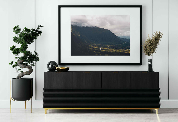 Framed Giclee Print | Highway To Heaven by Richard Lam Studio - Black Frame with Mat in Monochromatic Hallway