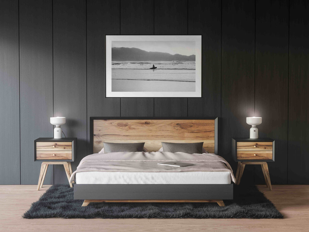 Framed Giclee Print | Out Of Office by Richard Lam Studio - Black Frame with Mat in Dark Wood Bedroom