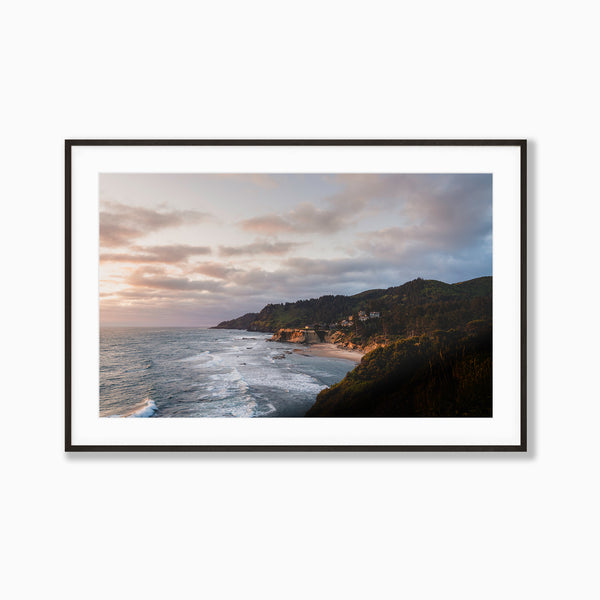 Shoreline Glow by Richard Lam Studio | Framed Giclee Print of Beach Sunset in Oregon