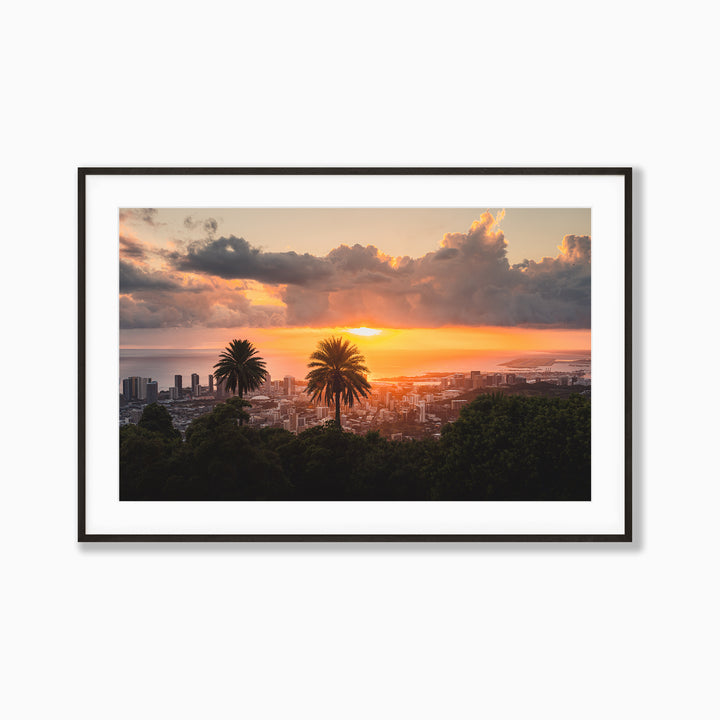 Silhouette Skyline by Richard Lam Studio | Framed Giclee Print of Honolulu Sunset in Oahu, Hawaii