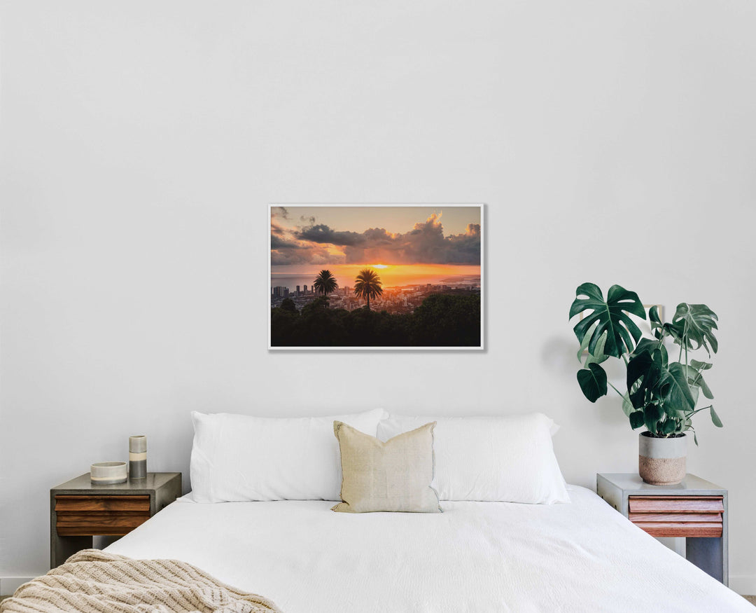 Framed Giclee Print | Silhouette Skyline by Richard Lam Studio - White Frame in Neutral Bedroom