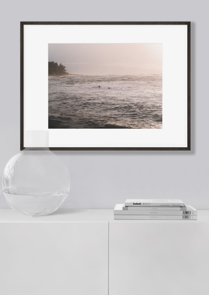 Framed Giclee Print | Sunset Dip by Richard Lam Studio - Black Frame with Mat in Minimalist Hallway