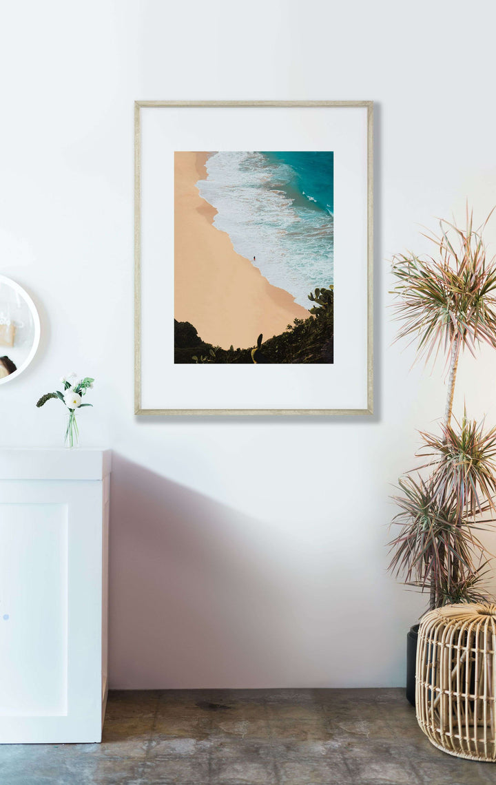 Framed Giclee Print | Wave Break by Richard Lam Studio - Tan Frame in Boho Hallway